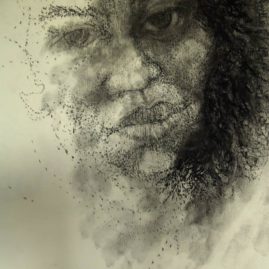 Portraiture - pointillist portrait in charcoal by Annie le Roux