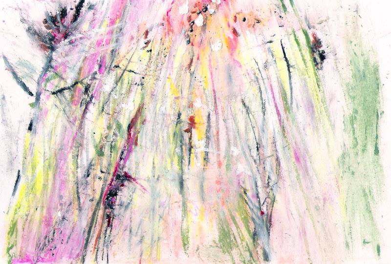 Fine art with pink, green, orange and yellow - light through the grasses