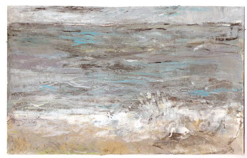 mixed media seascape painting with grey and blue