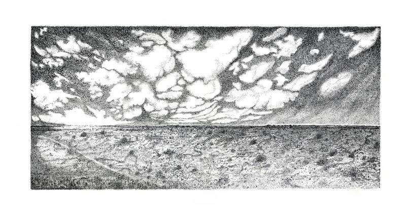 Fine Art landscape drawing with ink of the Tankwa Karoo landscape