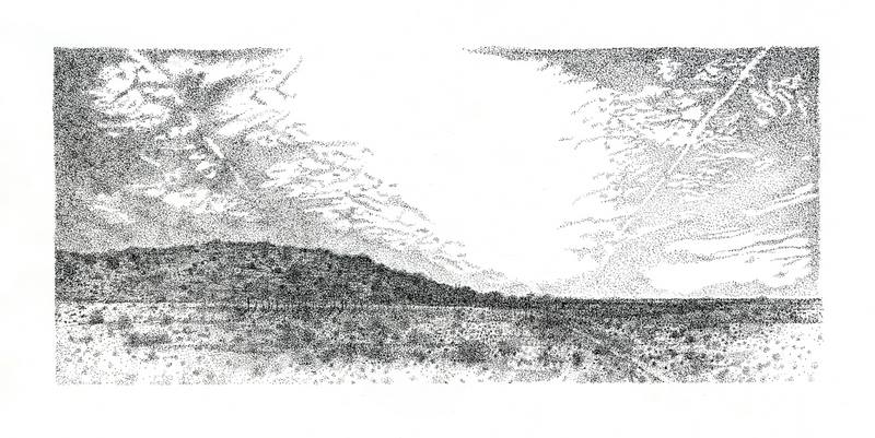 Fine Art landscape ink drawing showing the Tankwa Karoo landscape
